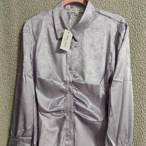 Sewn + Seen Lilac Long Sleeve Button Down Top NWT - Picture 1 of 11